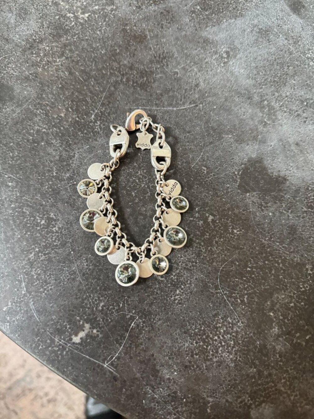 Vidda Sterling silver-plated Circular Grey Swarovski crystal charms bracelet